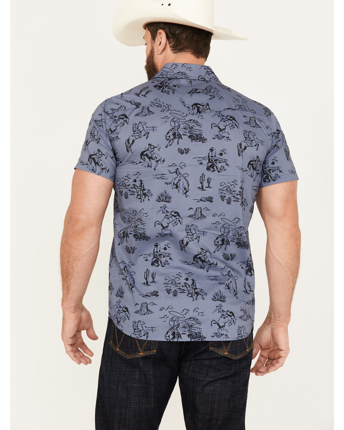 Image #4 - Pendleton Men's Laramie Cowboy Print Short Sleeve Snap Western Shirt, Blue, hi-res
