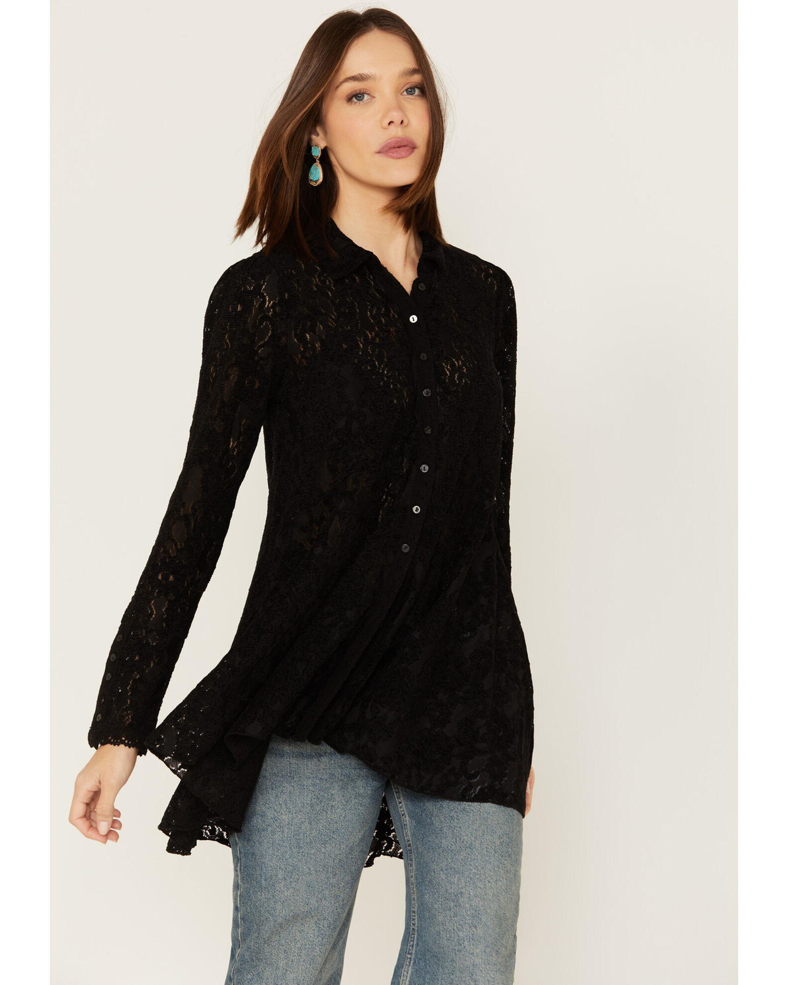 Free People Women's Floral Lace Heather Tunic