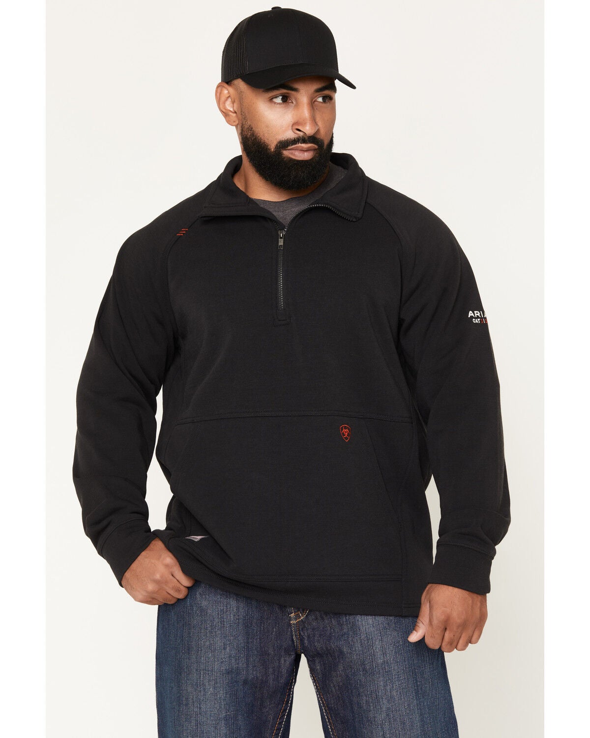 Ariat Men's FR Primo Fleece 2.0 1/4 Zip Pullover Sweater, Black, hi-res