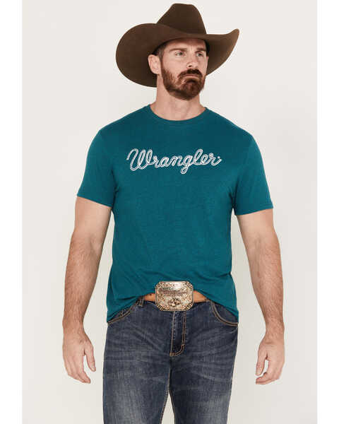 Wrangler Men's Rope Logo Short Sleeve Graphic T-Shirt, Teal, hi-res