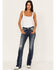 Miss Me Women's Dark Wash Mid-Rise Americana Stars & Stripes Sequin Bootcut Jeans, Green, hi-res