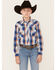 Image #1 - Cowboy Hardware Boys' Plaid Print Long Sleeve Pearl Snap Western Shirt, Blue, hi-res