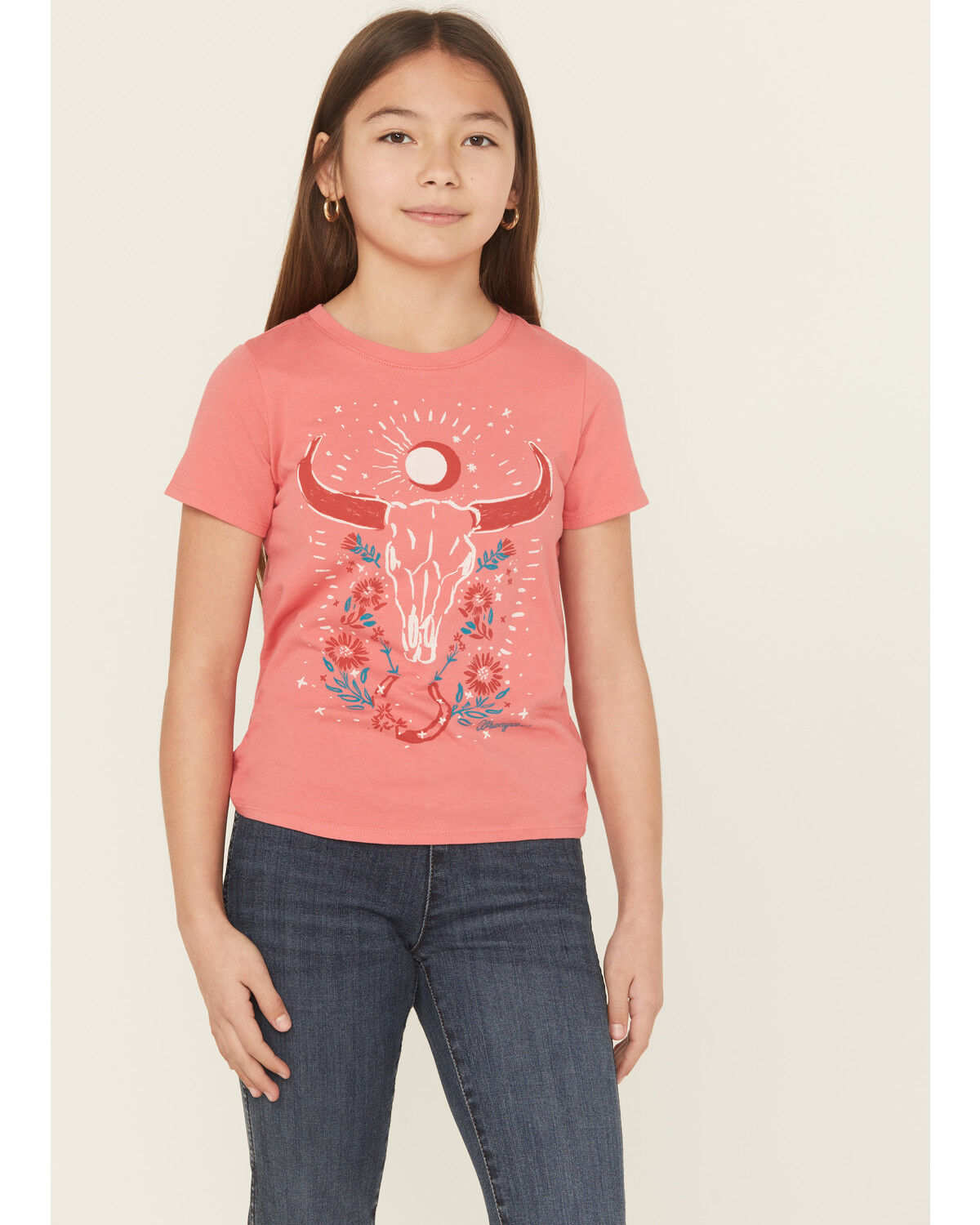 Image #1 - Wrangler Girls' Steer Short Sleeve Graphic Tee, Red, hi-res