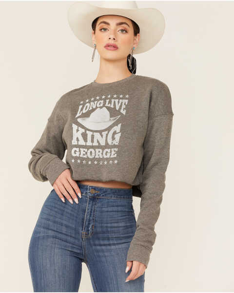 Image #1 - Ruby's Rubbish Women's Heather Gray Long Live King George Graphic Sweatshirt, Charcoal, hi-res