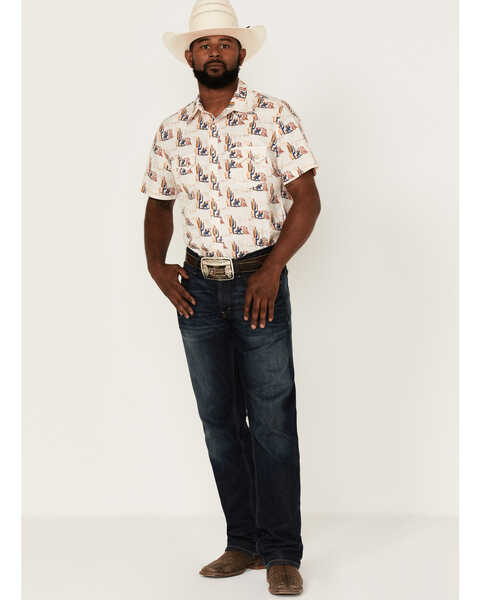 Image #2 - Rock & Roll Denim Men's Desert Conversational Print Short Sleeve Snap Western Shirt , Natural, hi-res