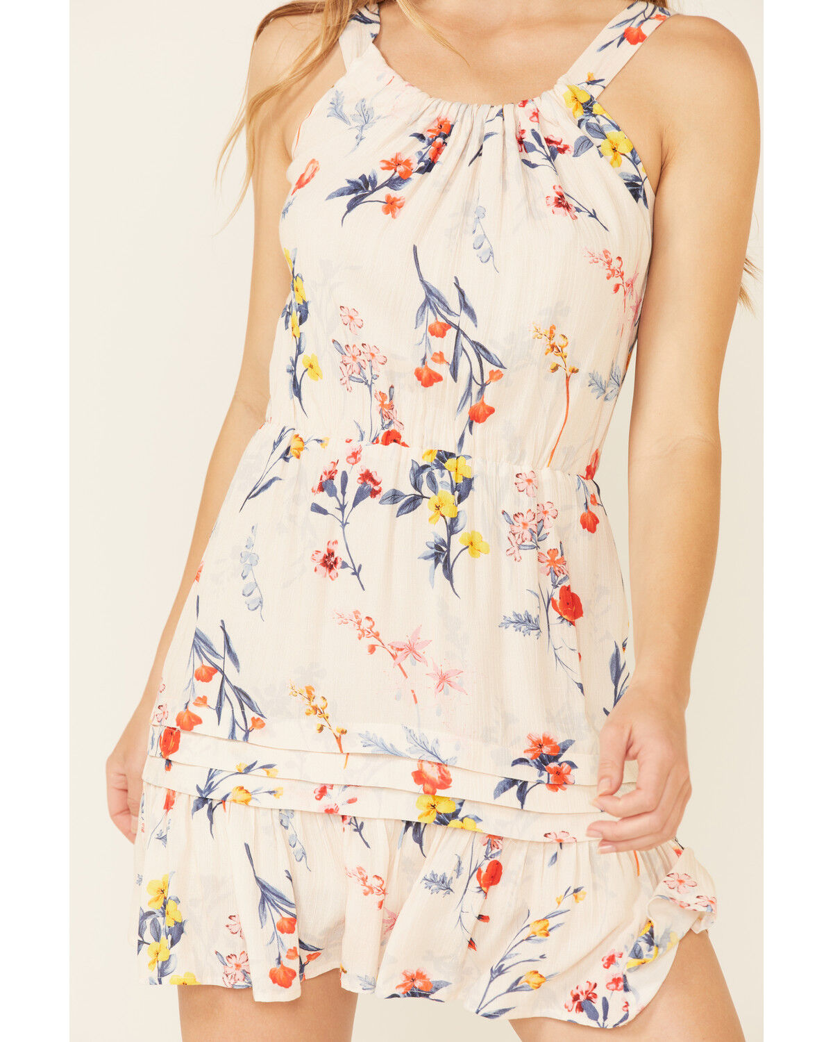 Image #3 - Miss Me Women's Floral Cutout Halter Mini Dress, Ivory, hi-res