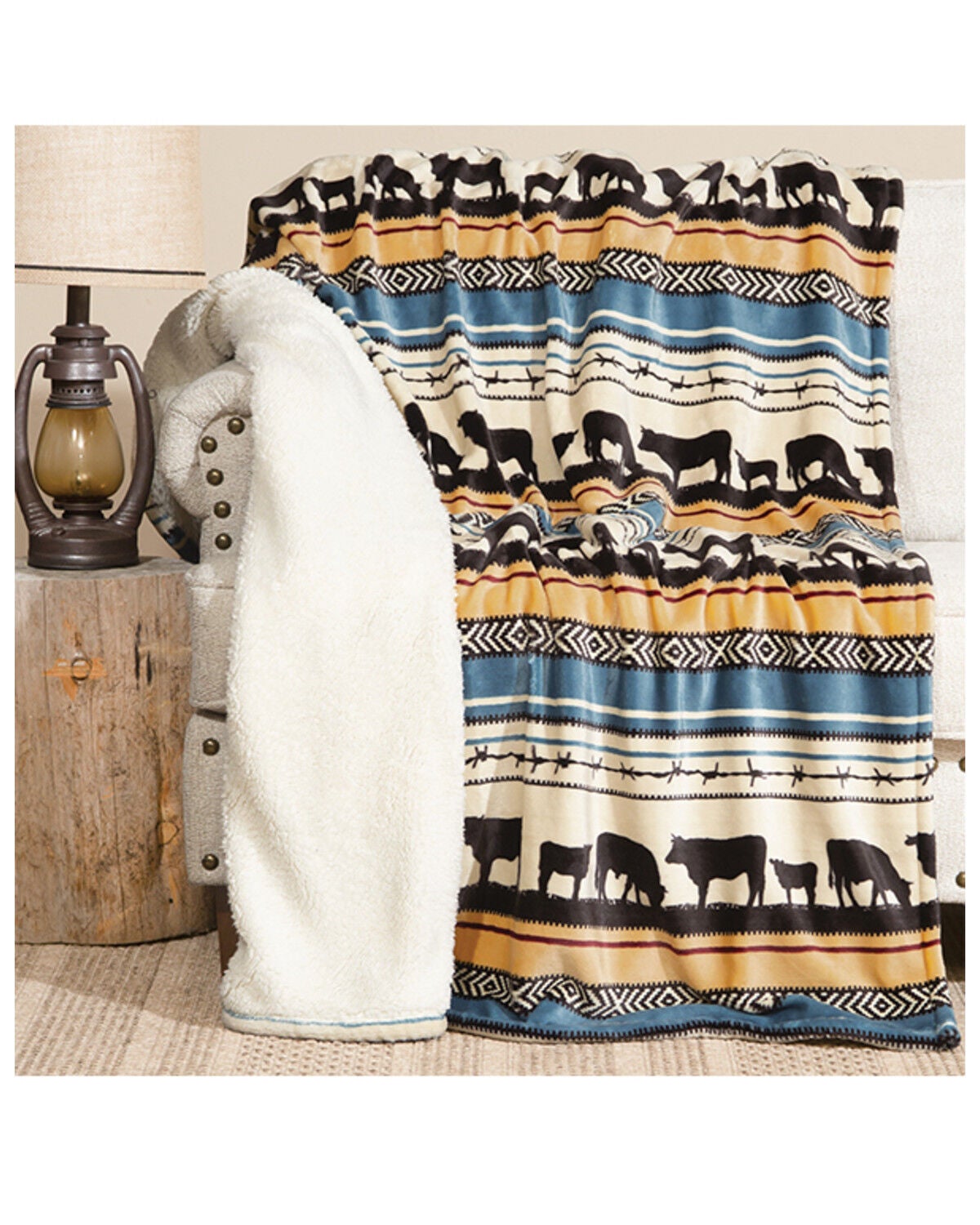 Image #1 - Carstens Home Morning On The Farm Plush Sherpa Blanket, Blue, hi-res