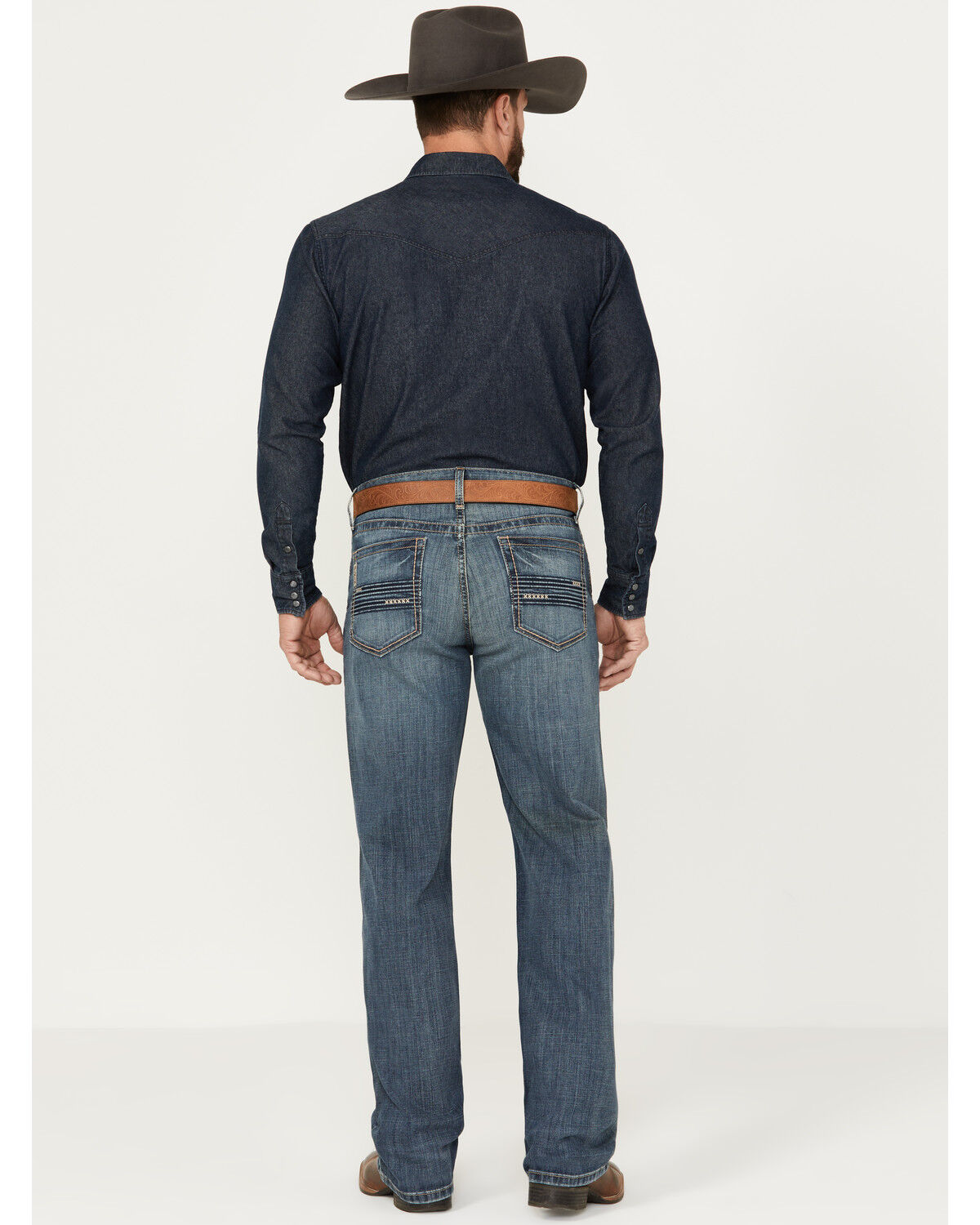 Image #3 - Cinch Men's Dark Wash Relaxed Bootcut Performance Stretch Denim Jeans, Indigo, hi-res