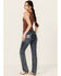 Image #1 - Grace In LA Women's Medium Wash Sequin Cow Skull Mid Rise Bootcut Stretch Denim Jeans, Medium Wash, hi-res