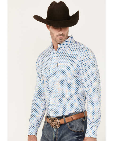 Image #2 - Ariat Men's Mac Geo Print Long Sleeve Button-Down Stretch Western Shirt, White, hi-res