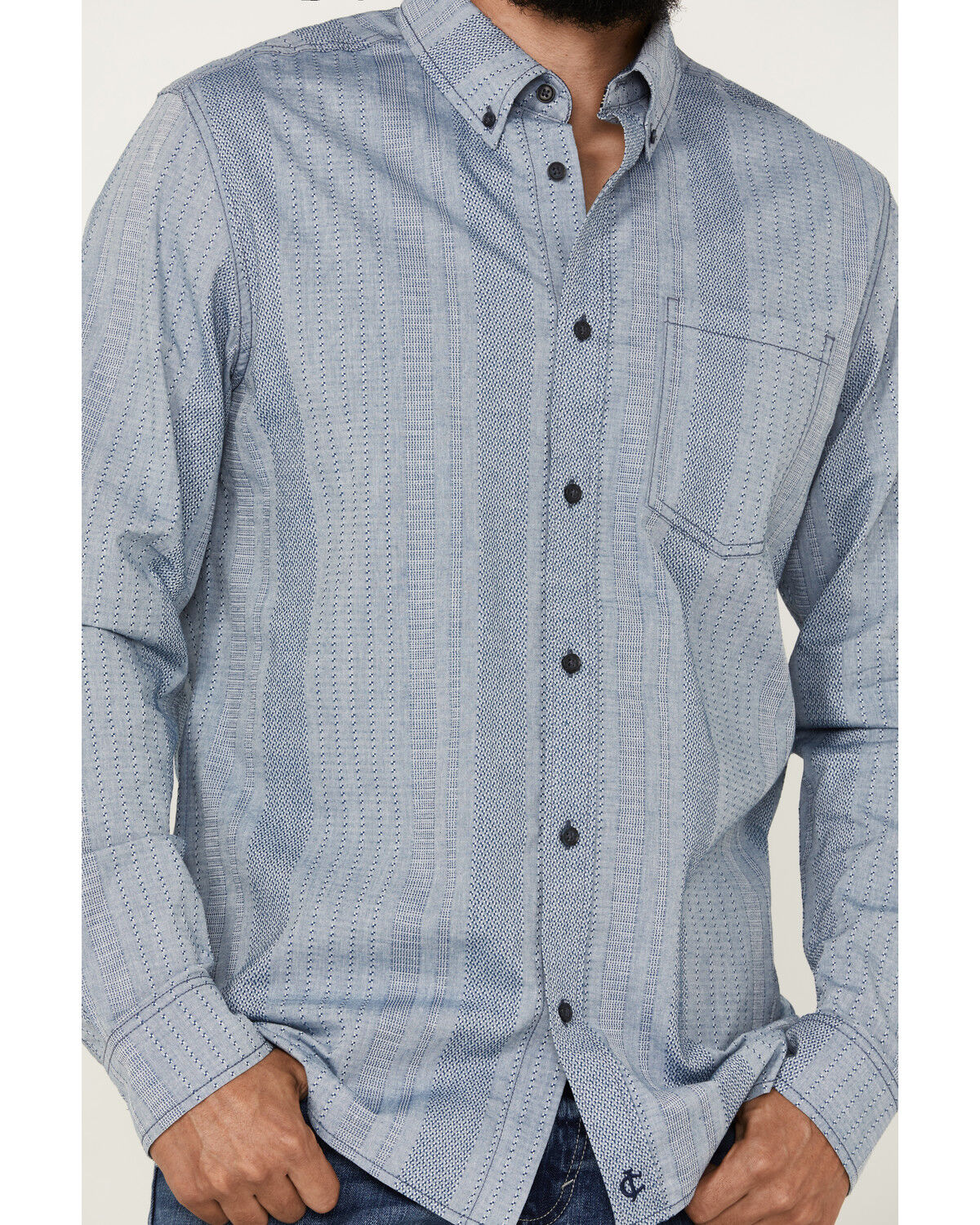 Image #3 - Cody James Men's Buckle Up Chambray Striped Button-Down Long Sleeve Stretch Western Shirt, Light Blue, hi-res