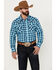 Image #1 - Rock 47 by Wrangler Men's Plaid Print Long Sleeve Western Snap Shirt, Blue, hi-res