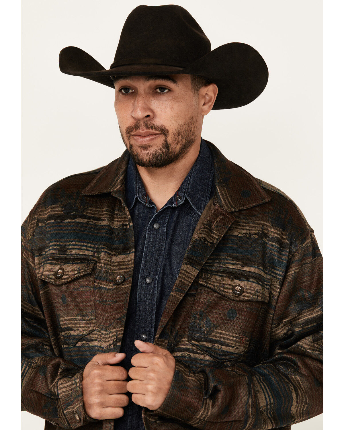 Image #2 - Ariat Men's Caldwell Desert Striped Print Long Sleeve Button-Down Shacket, Brown, hi-res
