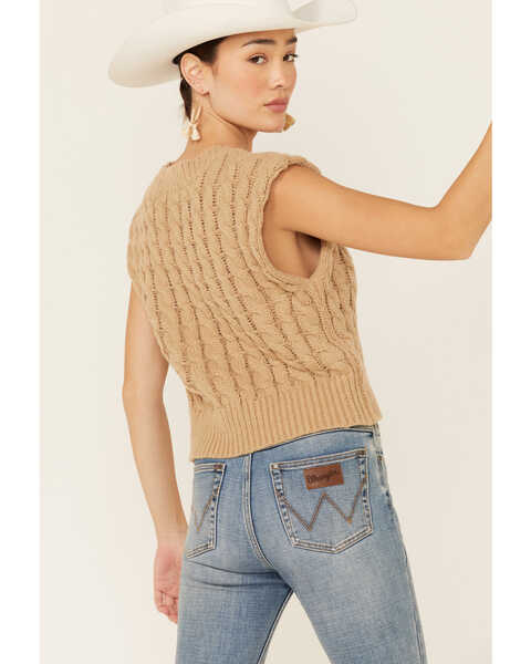 Image #3 - Very J Women's Mocha Cable Knit Cropped Sweater Vest, , hi-res