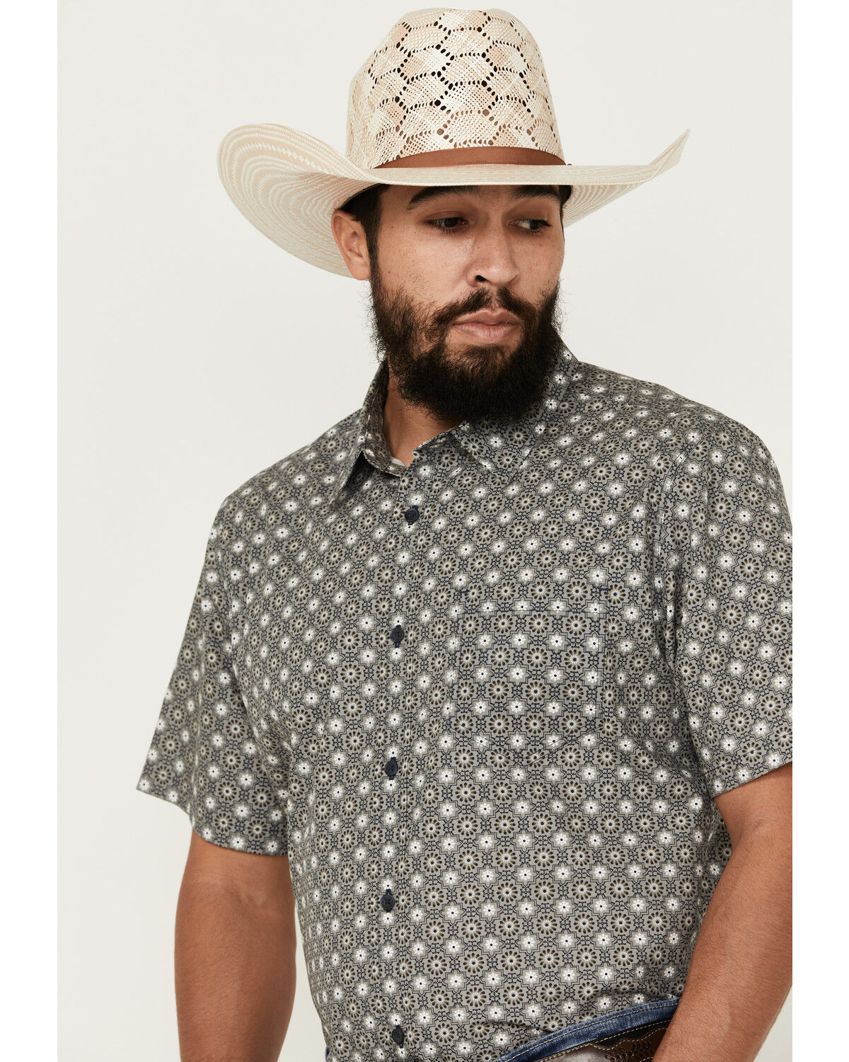 Image #2 - Gibson Trading Co Men's Good Time Geo Print Button-Down Short Sleeve Western Shirt, Grey, hi-res