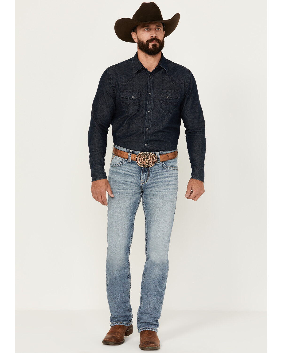 Image #1 - Ariat Men's M8 Baltimore Grizzly Light Wash Slim Stretch Jeans, Light Wash, hi-res
