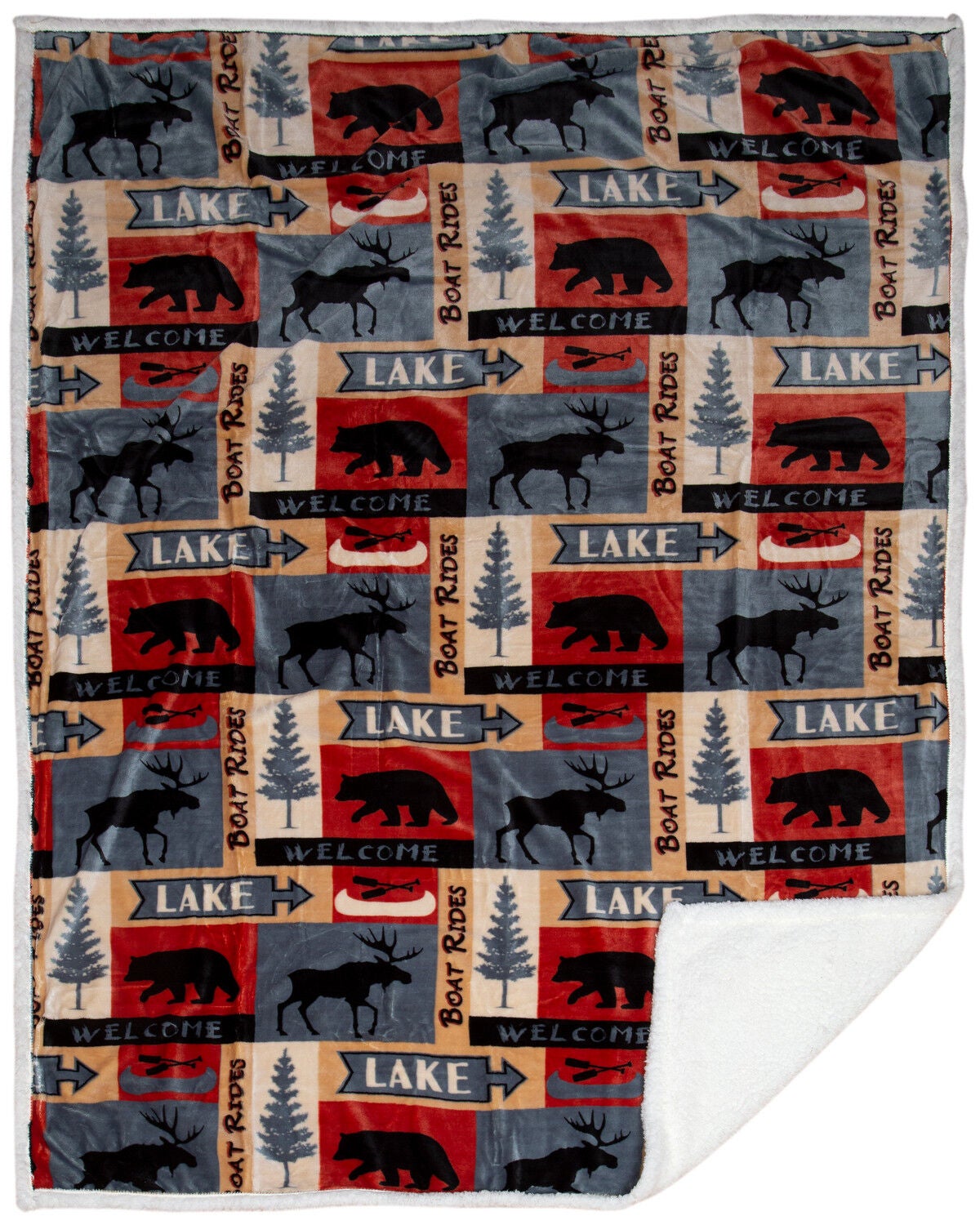 Carstens Lake House Plush Sherpa Throw, Red, hi-res