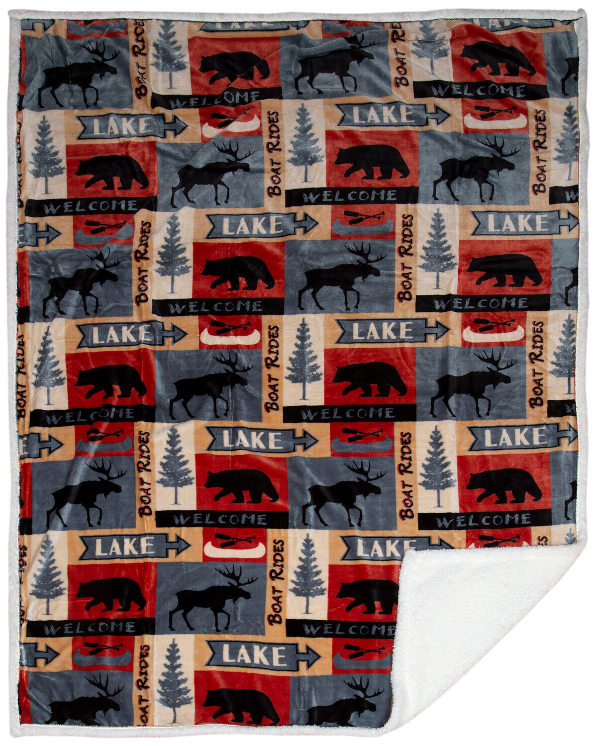Image #1 - Carstens Lake House Plush Sherpa Throw, Red, hi-res