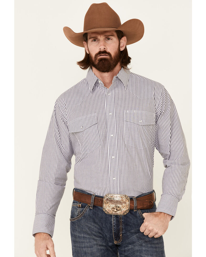 Wrangler Men's Wrinkle Resist White Stripe Long Sleeve Snap Western Shirt , White, hi-res