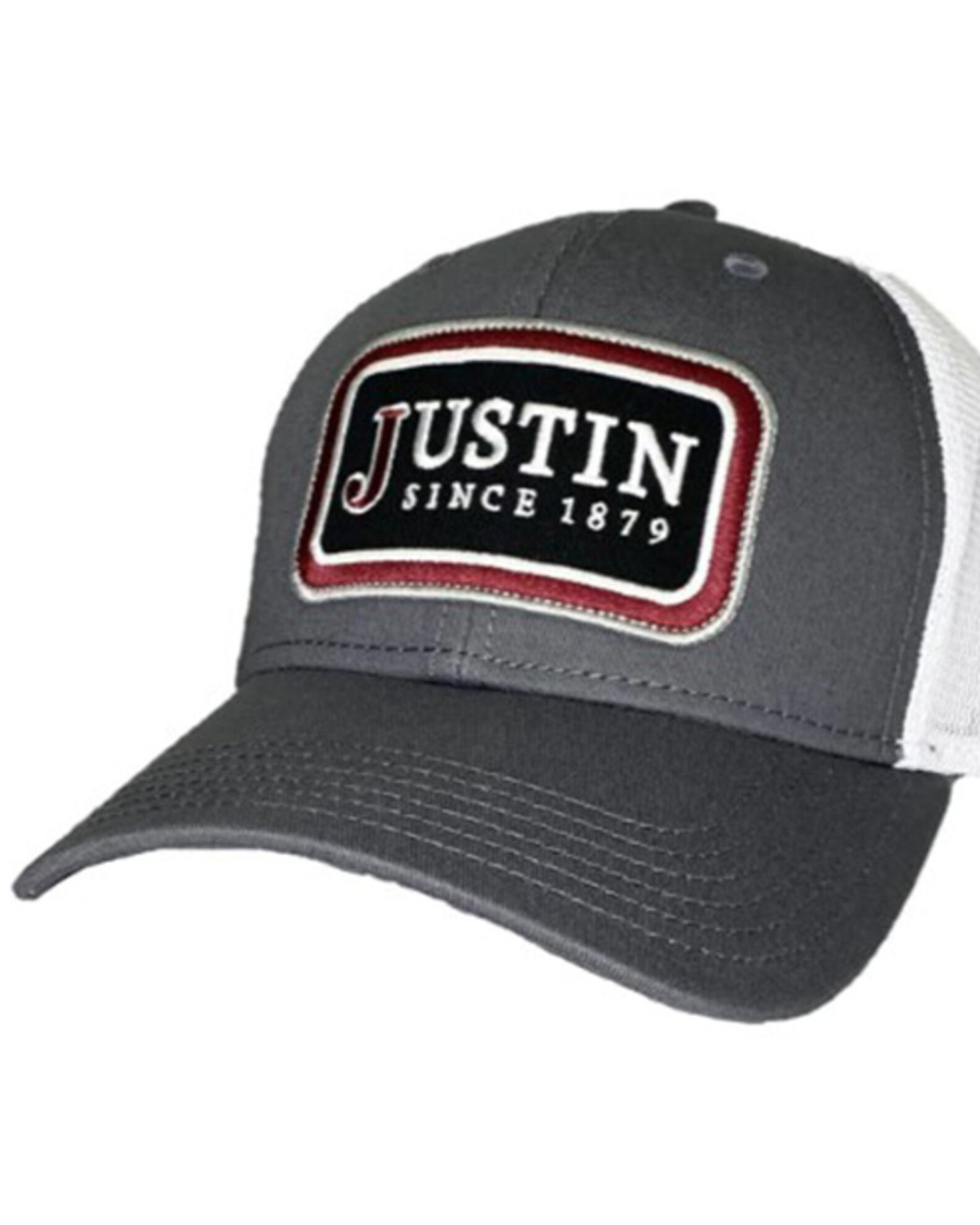 Image #1 - Justin Men's Logo Embroidered Patch Mesh Back Cap, Grey, hi-res