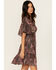 Image #2 - Shyanne Women's Crochet Trim Printed Short Sleeve Mini Dress, Chocolate, hi-res