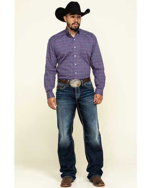 Image #6 - Stetson Men's Classic Medallian Geo Print Long Sleeve Western Shirt , Blue, hi-res