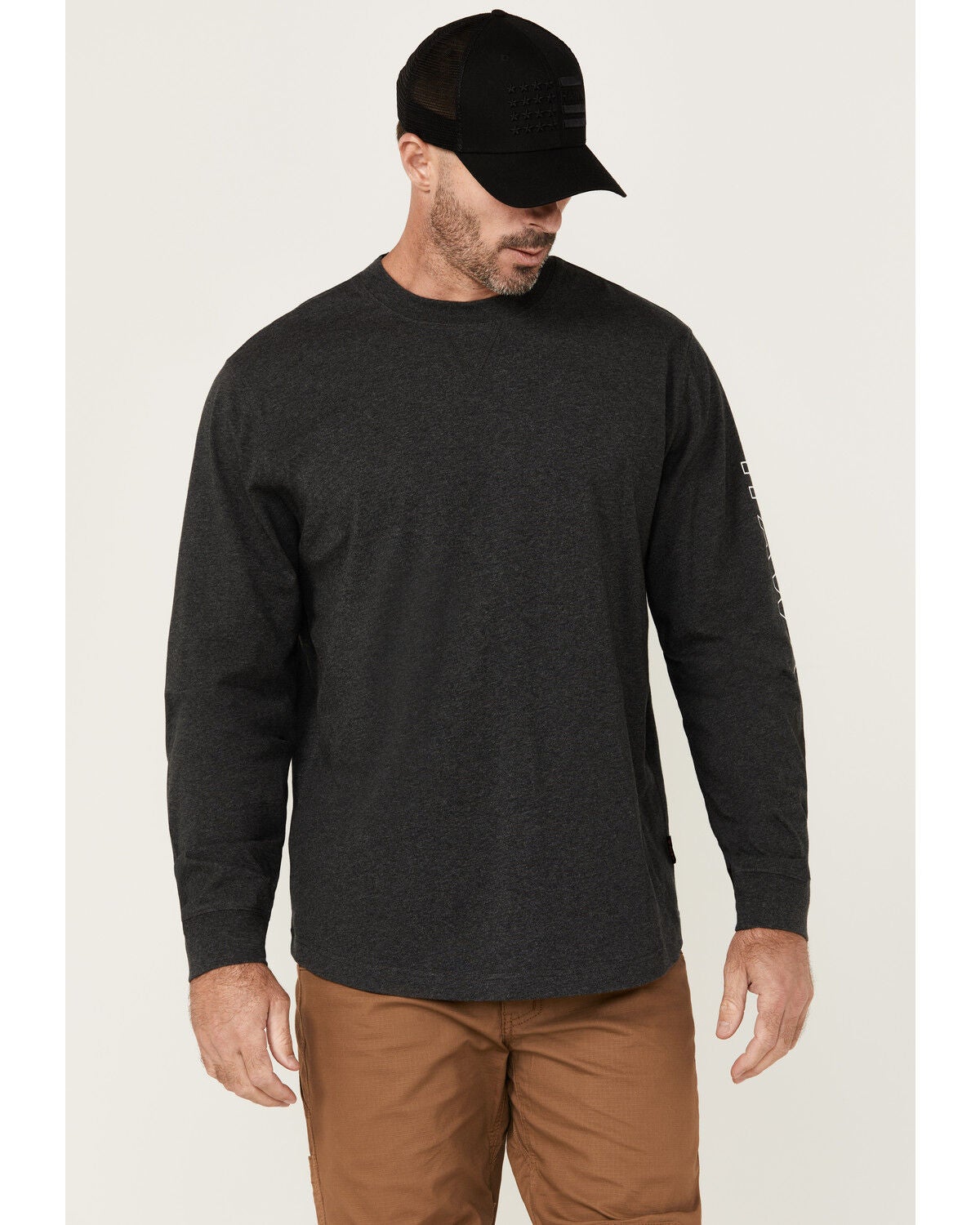 Hawx Men's Logo Long Sleeve Graphic Work T-Shirt, Charcoal, hi-res