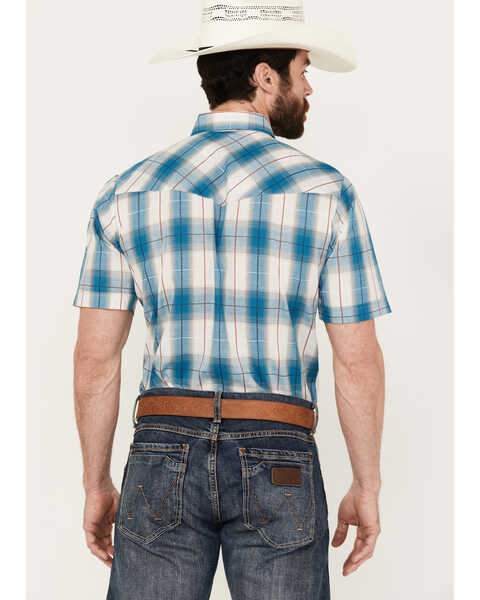 Image #4 - Ely Walker Men's Plaid Print Short Sleeve Pearl Snap Western Shirt , Teal, hi-res