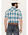 Image #4 - Ely Walker Men's Plaid Print Short Sleeve Pearl Snap Western Shirt , Teal, hi-res