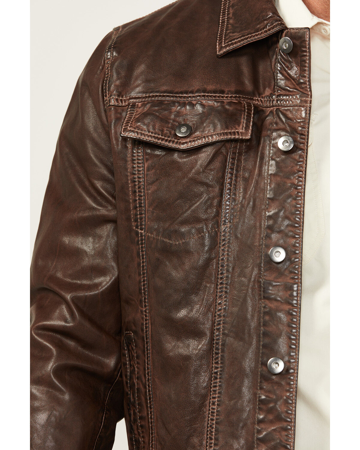 Image #3 - Scully Men's Leather Trucker Jacket, Brown, hi-res