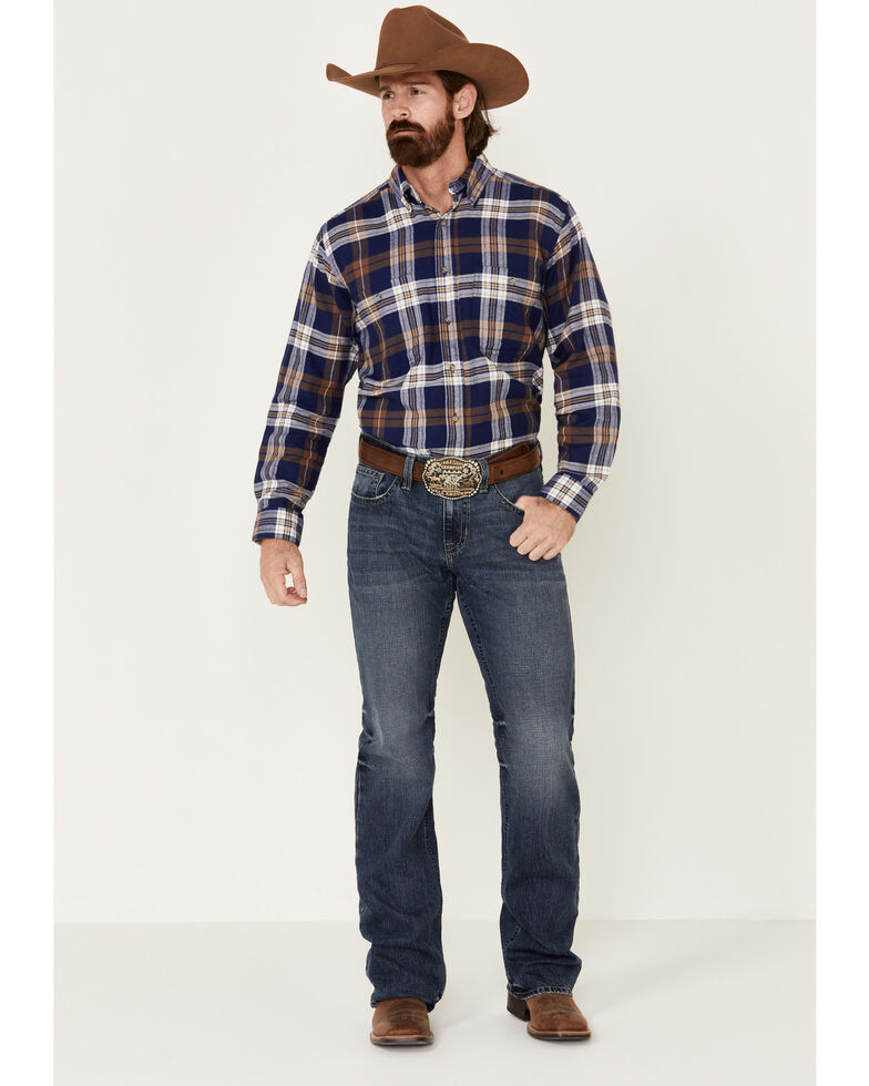 Wrangler Rugged Wear Men's Ridge Flannel Long Sleeve Western Shirt , Blue, hi-res