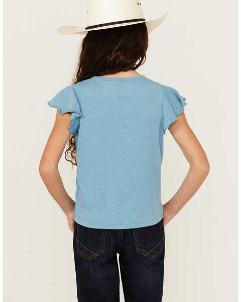 Image #4 - Shyanne Girls' Peace Love Cowgirls Flutter Sleeve Graphic Tee, Light Blue, hi-res