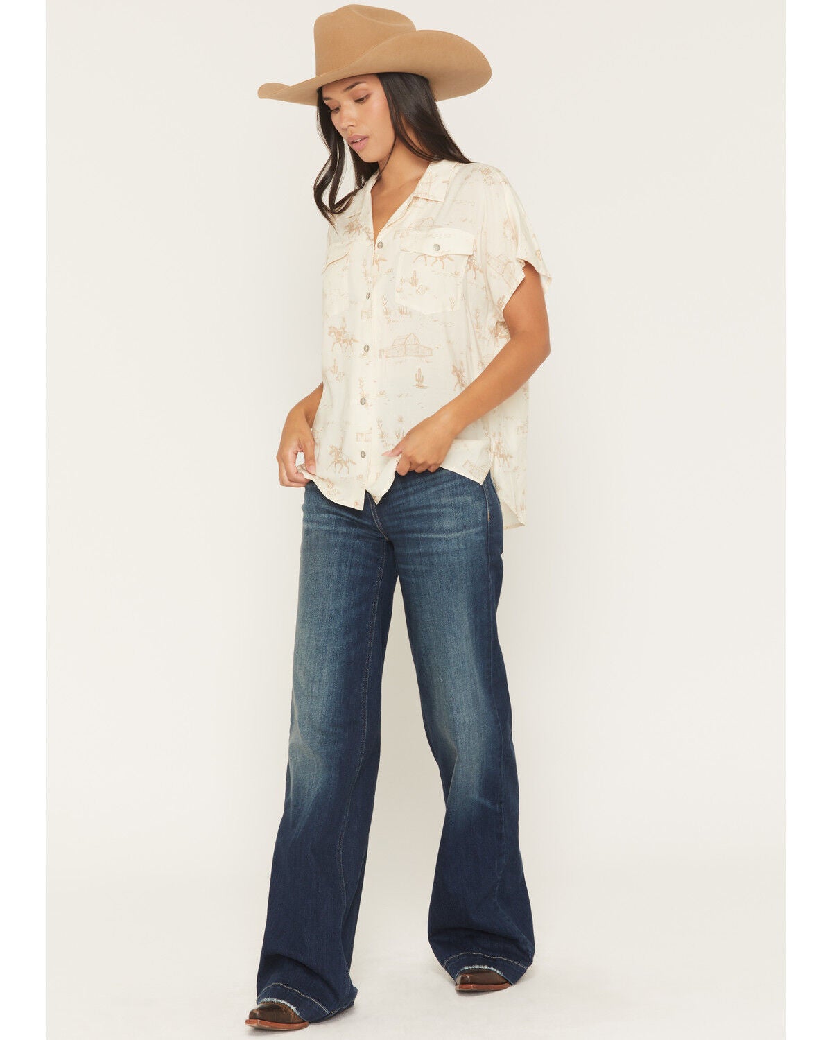 Ariat Women's Penelope Dark Wash Ultra High Rise Wide Stretch Denim Jeans, Medium Wash, hi-res