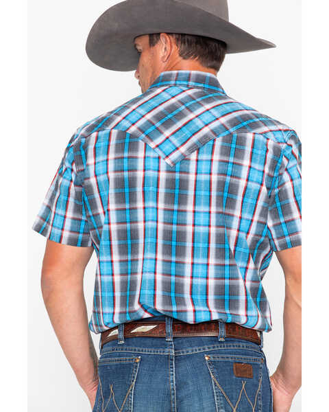 Image #2 - Rock & Roll Denim Men's Crinkle Plaid Print Snap Short Sleeve Western Shirt , Blue, hi-res