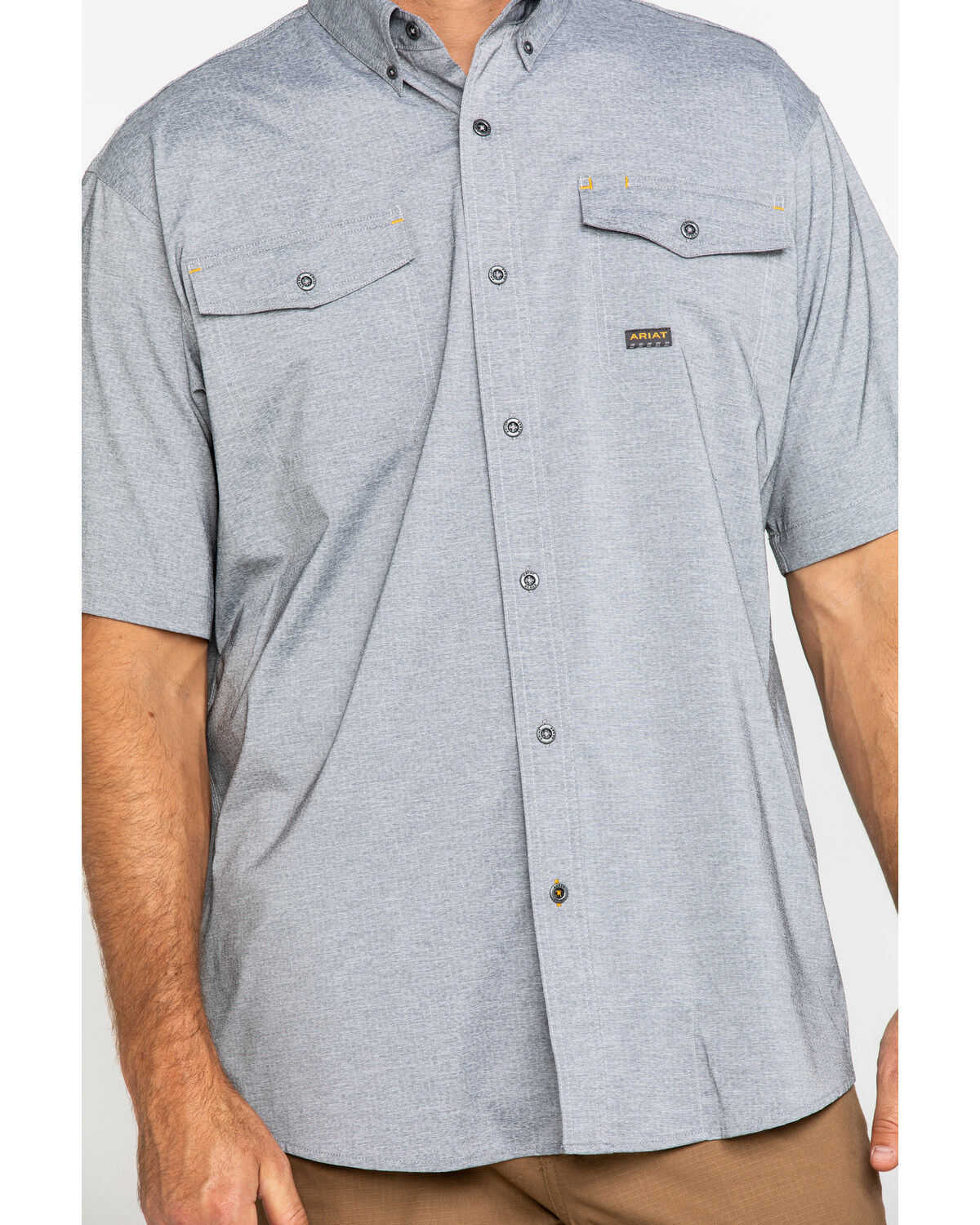 Image #4 - Ariat Men's Grey Rebar Made Tough Durastretch Vent Short Sleeve Work Shirt - Tall, Heather Grey, hi-res