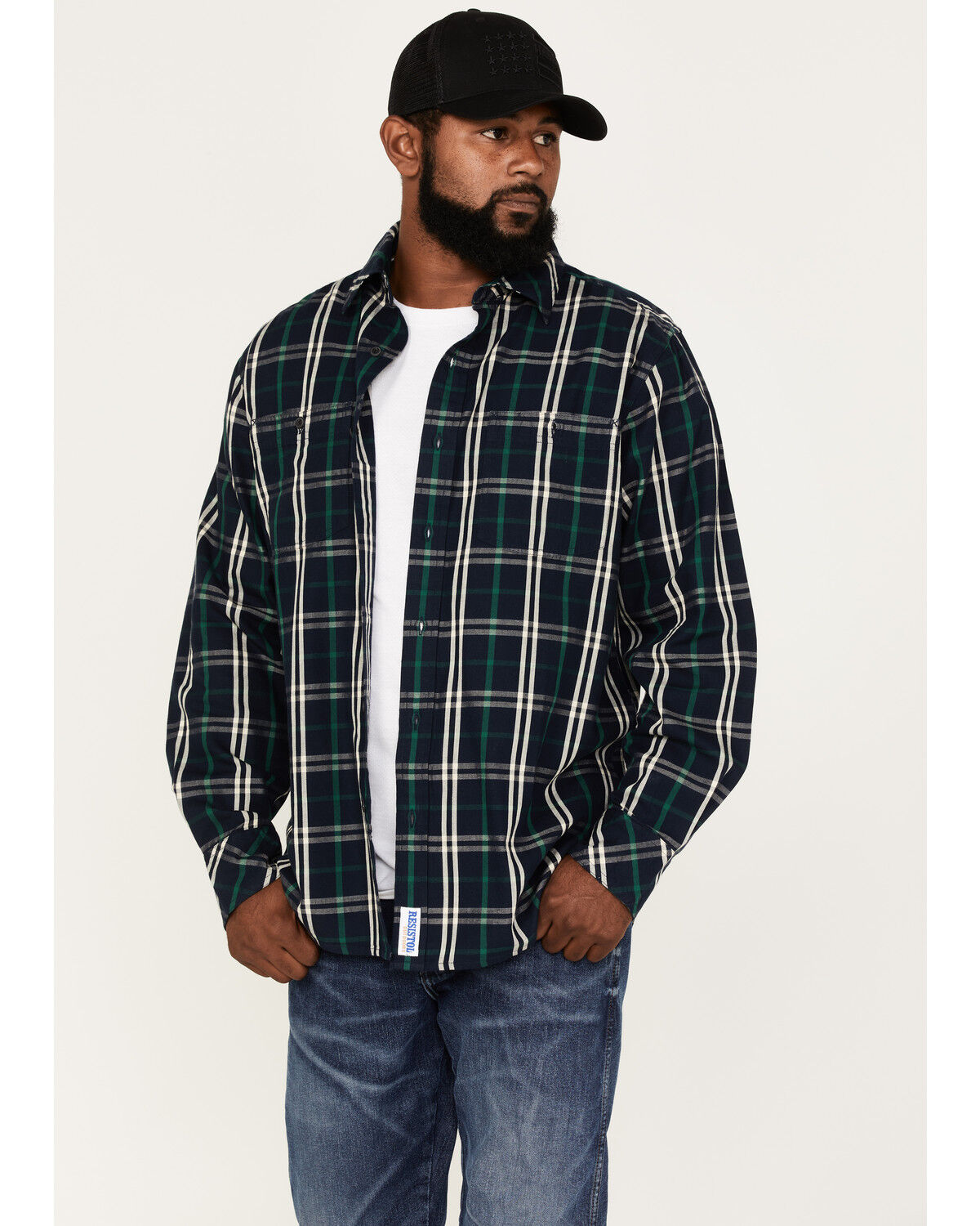 Image #1 - Resistol Men's Greeley Large Plaid Button Down Western Shirt, Navy, hi-res