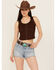 Image #1 - Shyanne Women's Sedona Turquoise Stone Buckle Whipstitch Leather Belt, Brown, hi-res