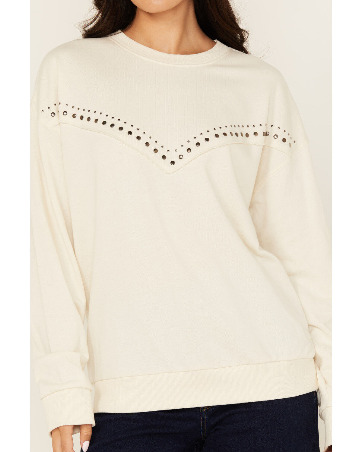 Image #3 - Ariat Women's Studded Western Yoke Sweatshirt, White, hi-res