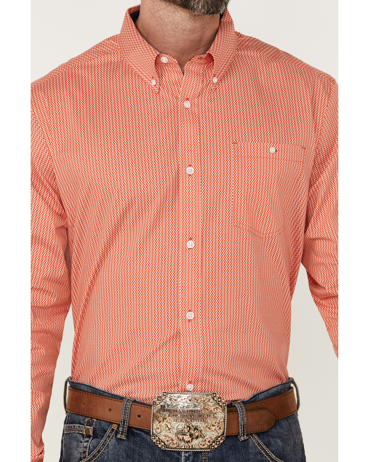 Image #3 - RANK 45® Men's Calgary Geo Print Long Sleeve Button-Down Western Shirt, Red, hi-res