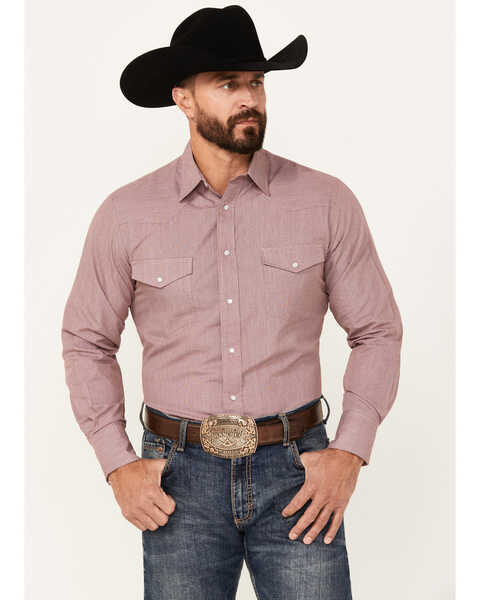 Image #1 - Roper Men's Printed Long Sleeve Pearl Snap Western Shirt, Wine, hi-res