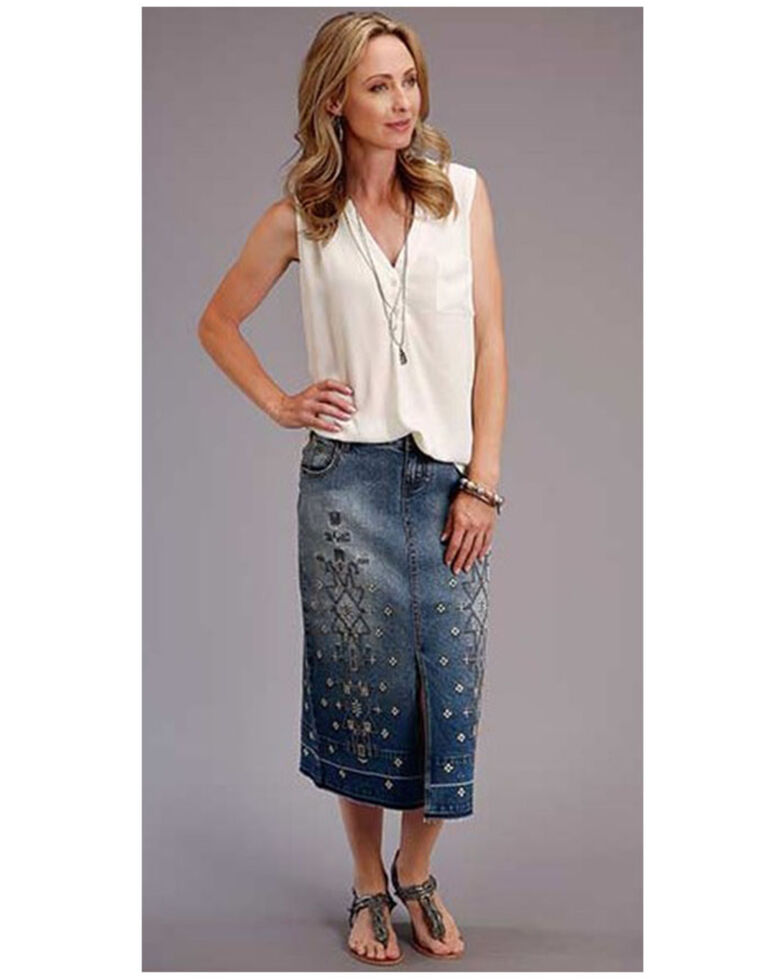 Stetson Women's Embroidered Long Denim Skirt, Blue, hi-res