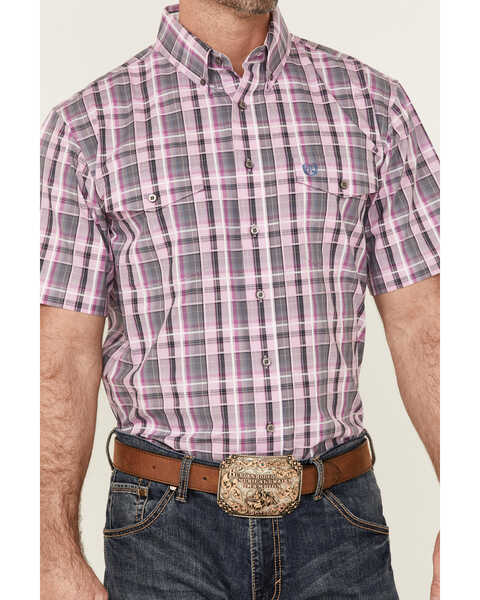 Image #3 - Panhandle Select Men's Small Plaid Print Short Sleeve Button-Down Western Shirt , Purple, hi-res
