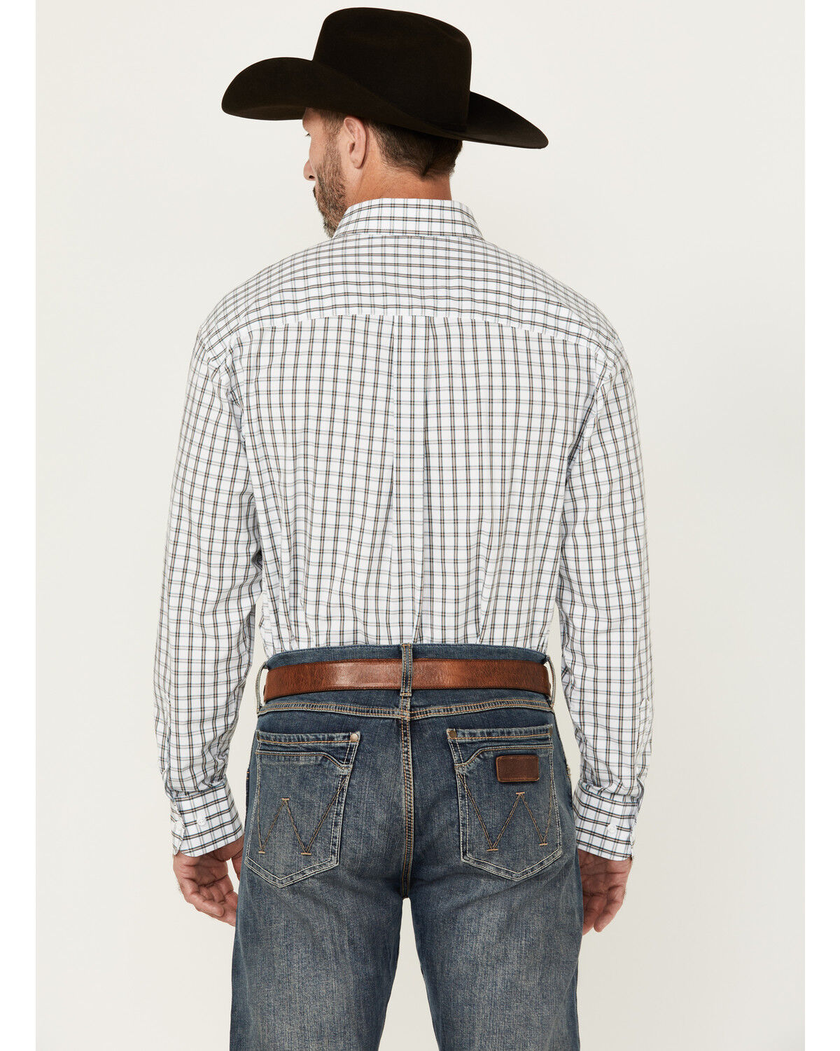 Image #4 - George Strait by Wrangler Plaid Print Long Sleeve Button-Down Stretch Western Shirt, White, hi-res