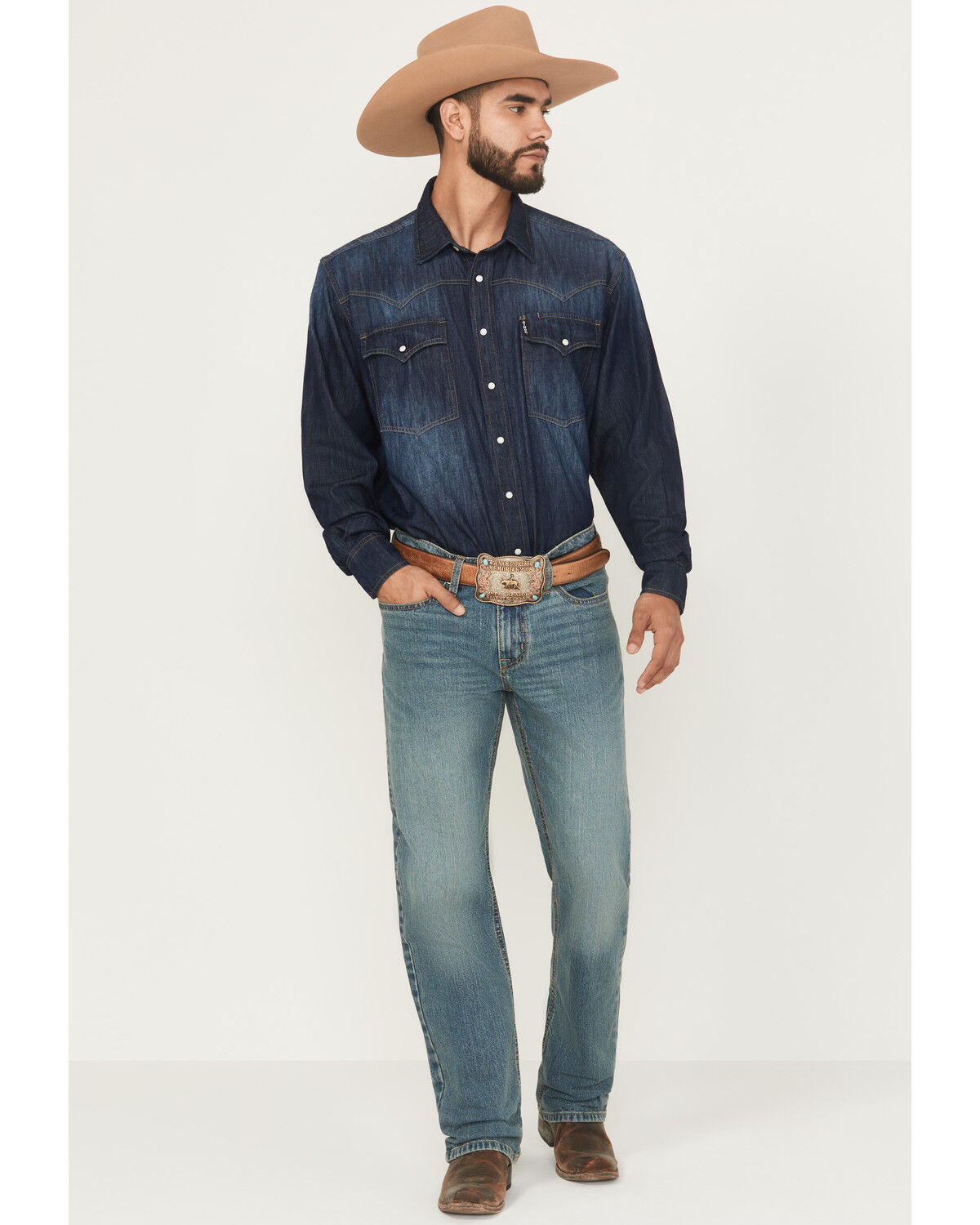 Image #1 - Cinch Men's Medium Wash Relaxed Bootcut Performance Stretch Denim Jeans, Medium Wash, hi-res
