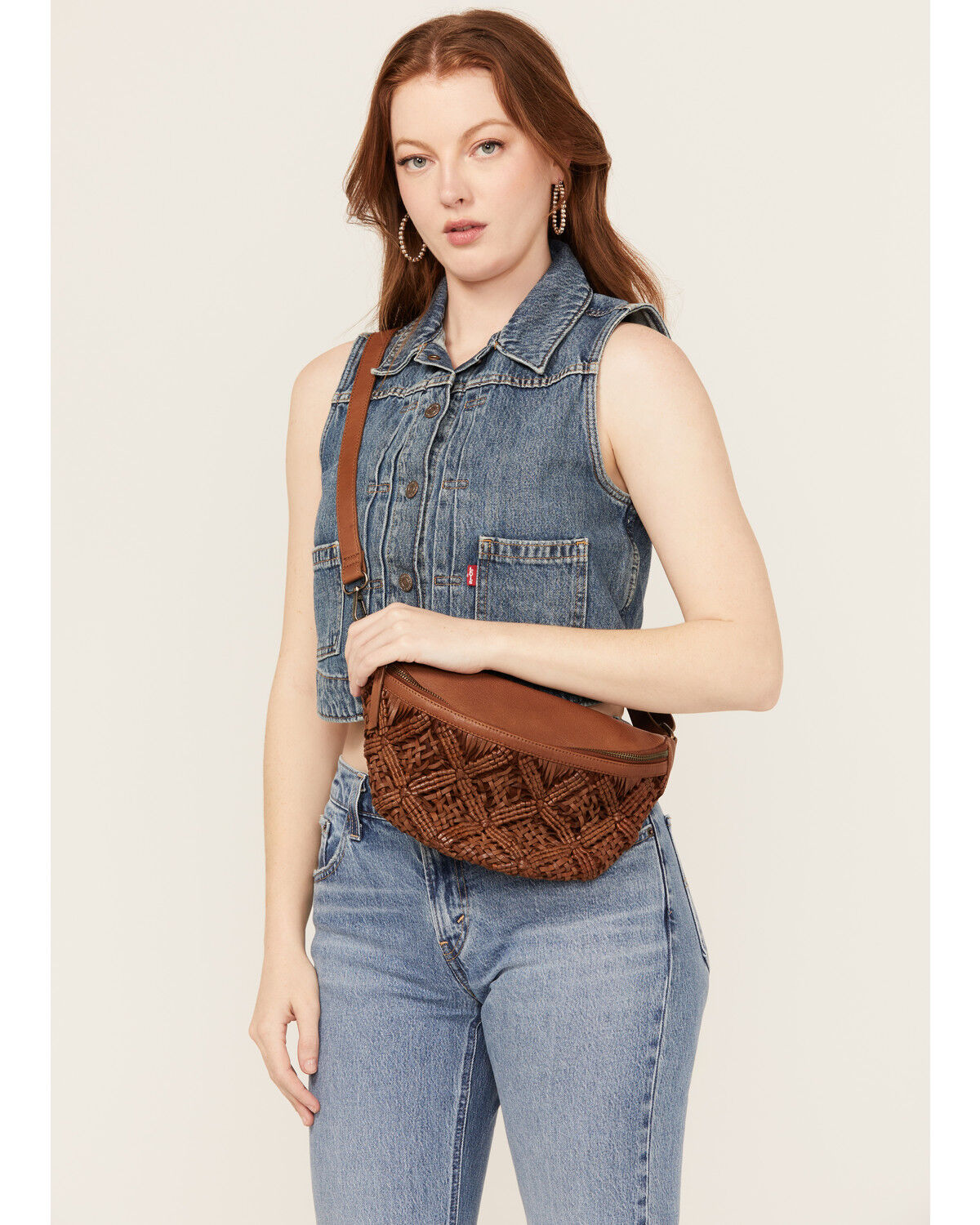 Image #1 - Shyanne Women's Western Heritage Woven Leather Sling Bag, Brown, hi-res