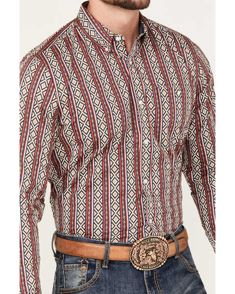 Image #3 - RANK 45® Men's Pattison Southwestern Striped Print Long Sleeve Button-Down Western Shirt, Cream, hi-res