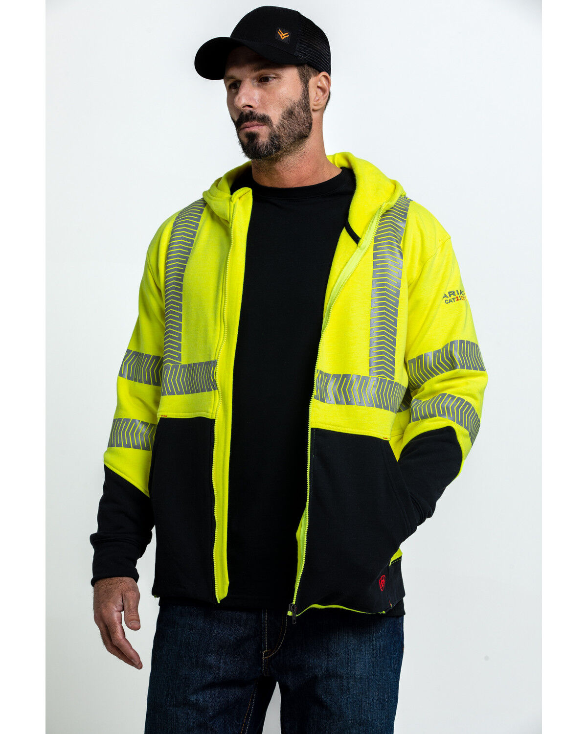 Image #1 - Ariat Men's FR Hi-Vis Full Zip Work Hoodie - Tall, Bright Yellow, hi-res
