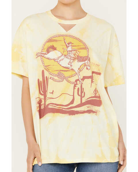 Image #3 - Gina Tees Women's Tie Dye Cut Out Desert Cowboy Graphic Tee, Yellow, hi-res