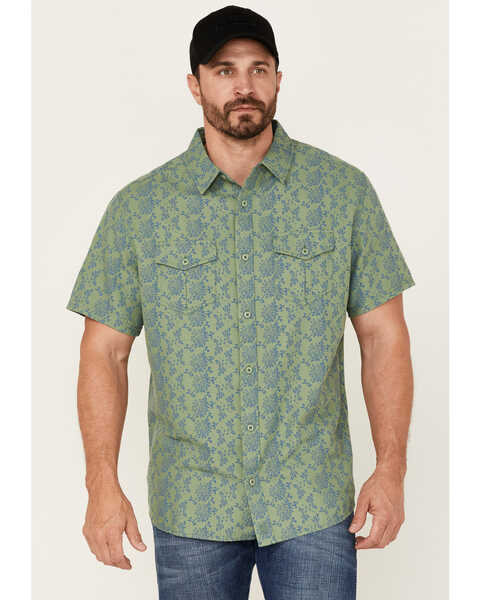 Image #1 - Brothers and Sons Men's Floral Print Short Sleeve Button-Down Western Shirt , Green, hi-res