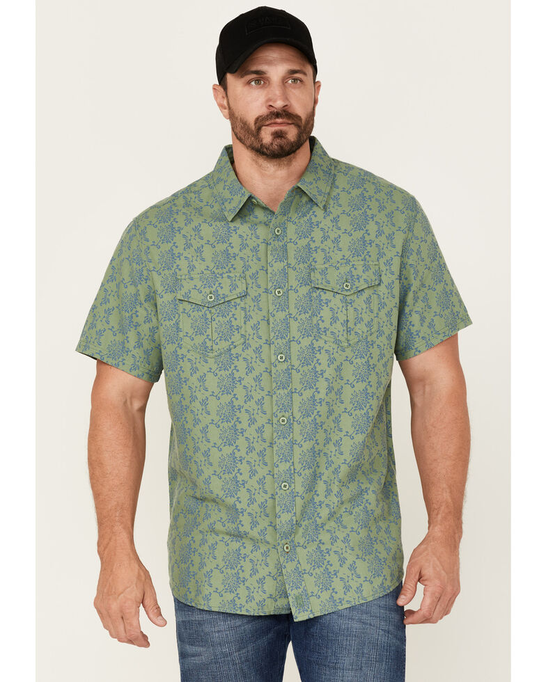 Brothers & Sons Men's Floral Print Short Sleeve Button-Down Western Shirt , Green, hi-res